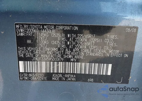 2009 Toyota Rav4 z USA, uszkodzony, nr VIN JTMZF33V595000879